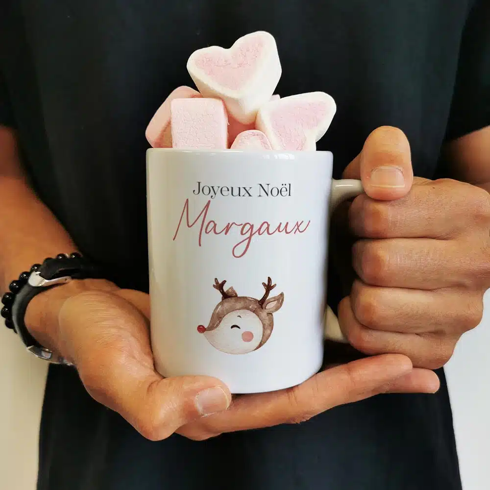 Mug “Joyeux Noël ” personnalisé et ses guimauves coeurs x10 – Rennes de Noël – Image 4
