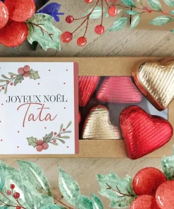 Cœurs au chocolat au lait et chocolat noir praliné x8 “Joyeux Noël Tata” – Cadeau Noël