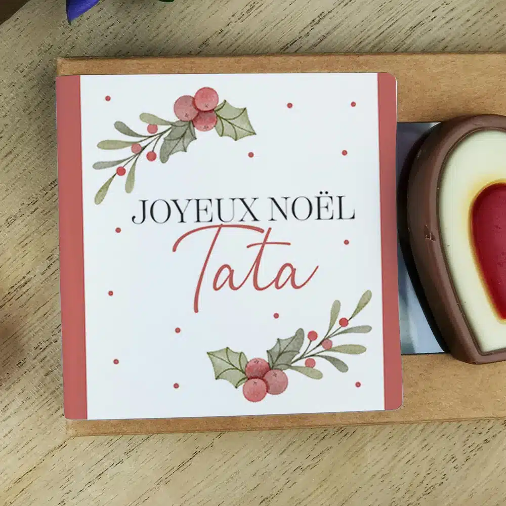 Cœurs au chocolat au lait rouge et blanc x4 “Joyeux Noël Tata” – Cadeau Noël – Image 4