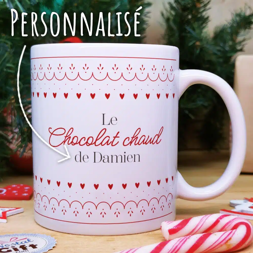 Mug “Le chocolat chaud” – Cadeau pour Noël : mamie, maman – cadeau personnalisé