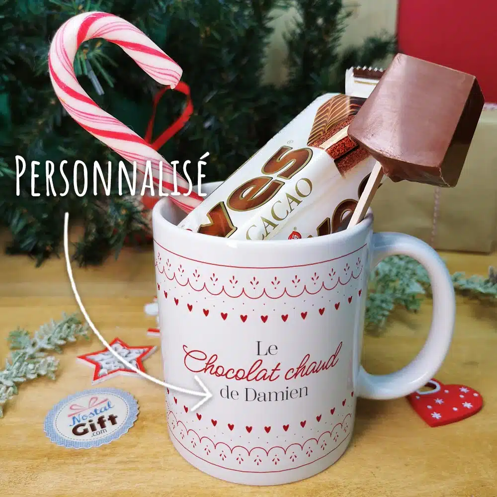 Mug “Le chocolat chaud” personnalisé et ses confiseries rétro – Cadeau de Noël – Image 3