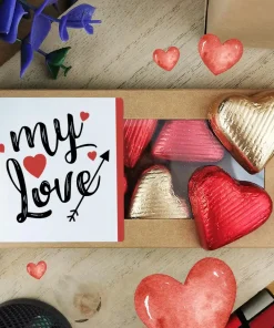 Cœurs au chocolat au lait et chocolat noir praliné x8 “My Love” – Cadeau pour la Saint Valentin