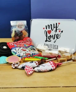 Coffret bonbons des années 60 “My Love” (Boîte en métal) – cadeau personnalisé