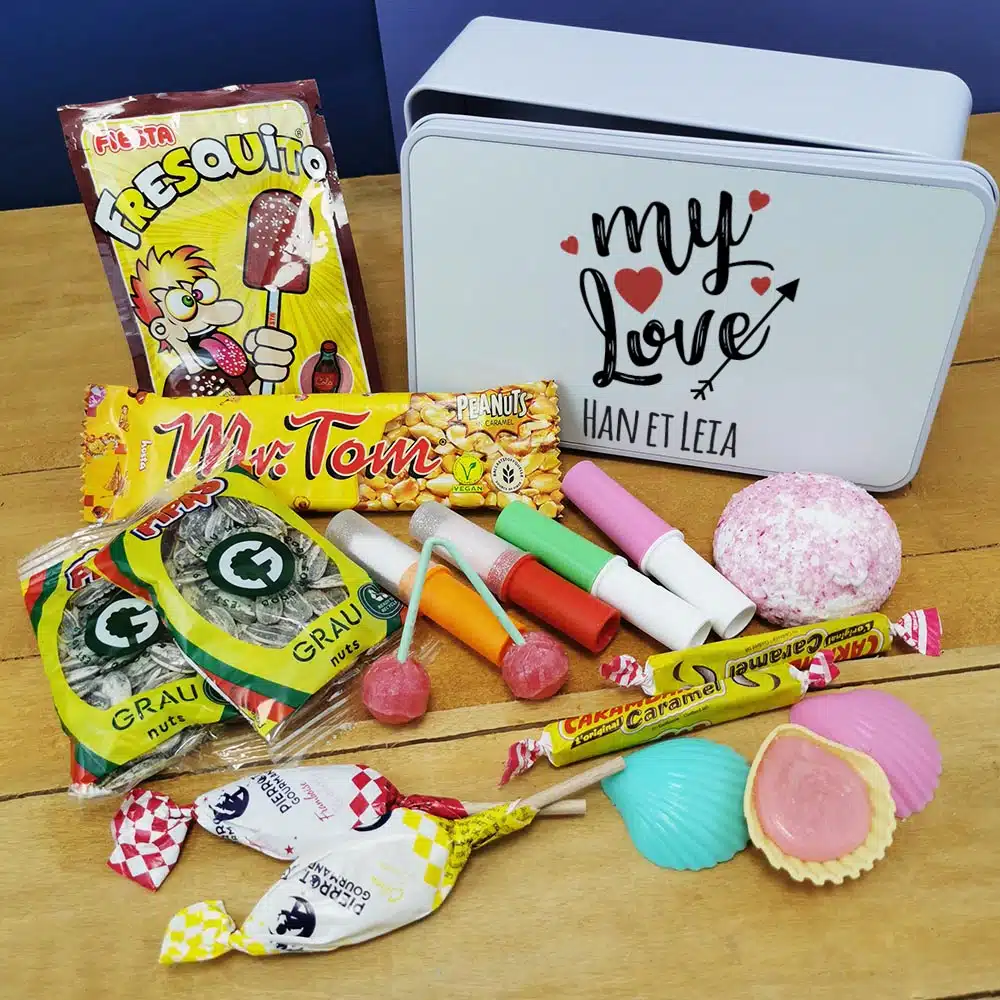 Coffret bonbons des années 70 “My Love” (Boîte en métal) – cadeau personnalisé – Image 2
