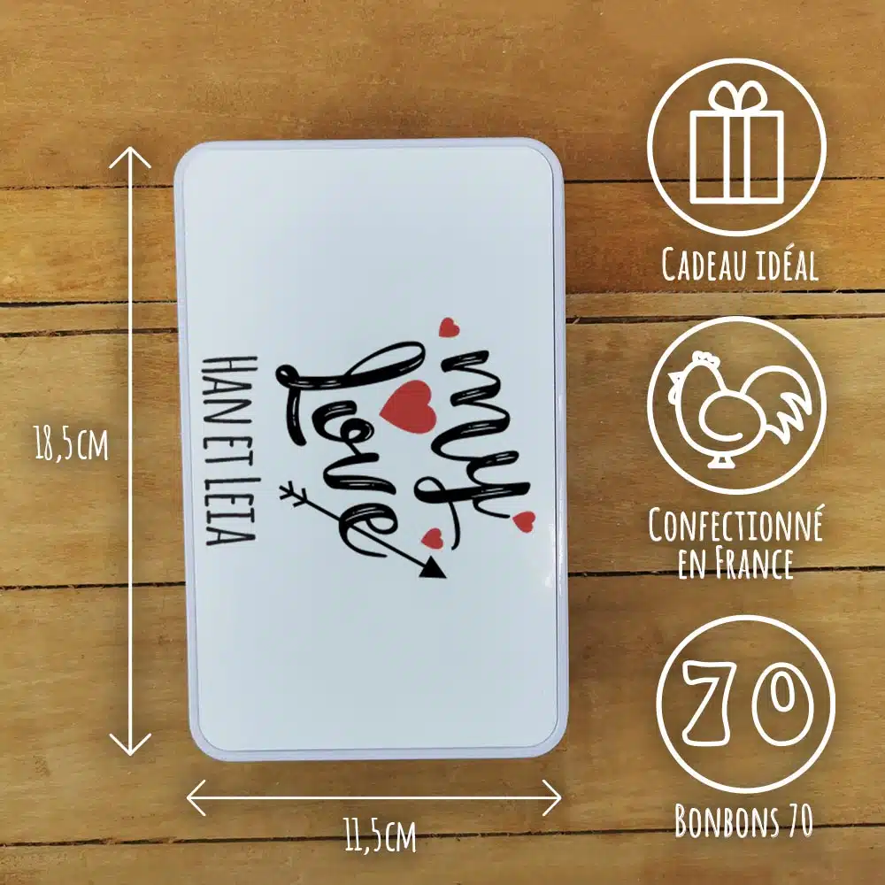Coffret bonbons des années 70 “My Love” (Boîte en métal) – cadeau personnalisé – Image 4