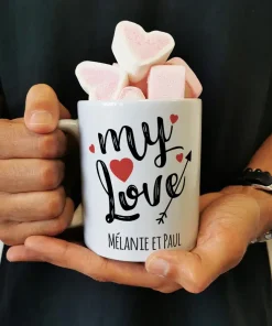 Mug “My Love” personnalisable et ses guimauves coeurs x10