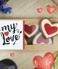Cœurs au chocolat au lait rouge et blanc x4 “My Love” – Cadeau Saint Valentin