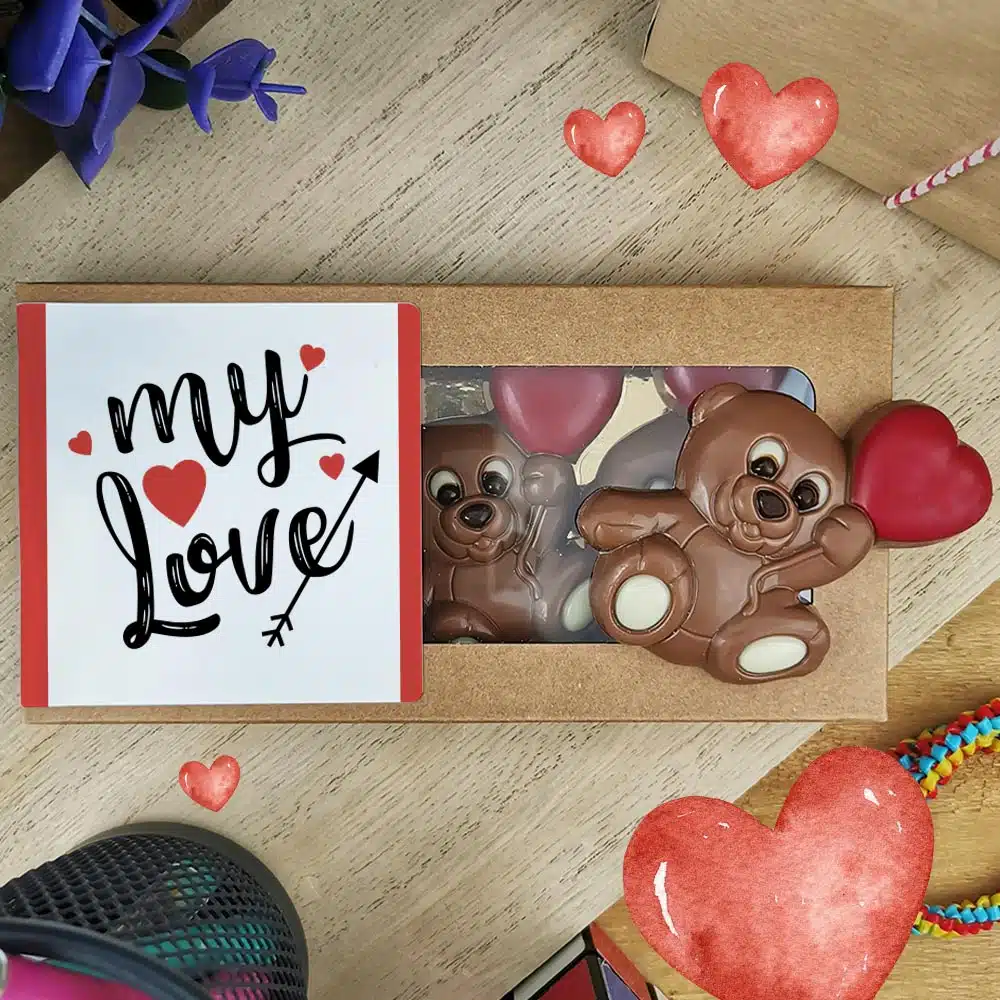 Oursons au chocolat au lait x3 “My Love” – Cadeau Saint Valentin