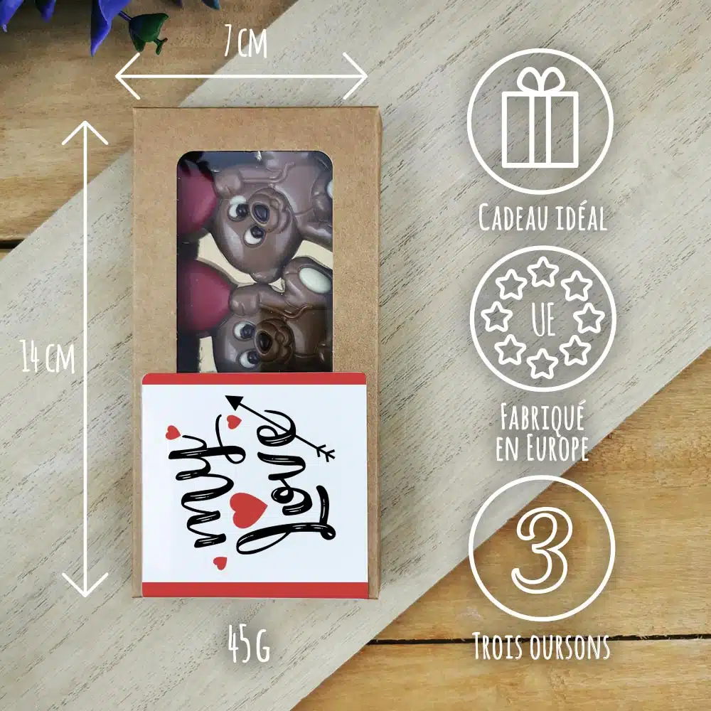 Oursons au chocolat au lait x3 “My Love” – Cadeau Saint Valentin – Image 3