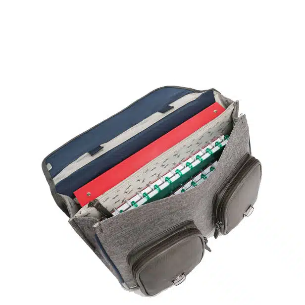 Cartable 38 cm vintage fantasy bleu et ses pin’s personnalisables – Caméléon – CP CE1 CE2 – Image 4