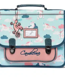 Cartable 35 cm rétro Turquoise Licorne – Caméléon – Maternelle et CP