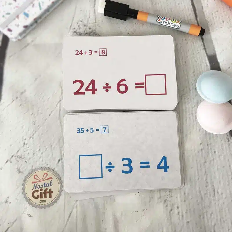 Cartes éducatives effaçable “Spéciales Calculs – Divisions ” x36 (+1 feutre effaçable) – Image 2