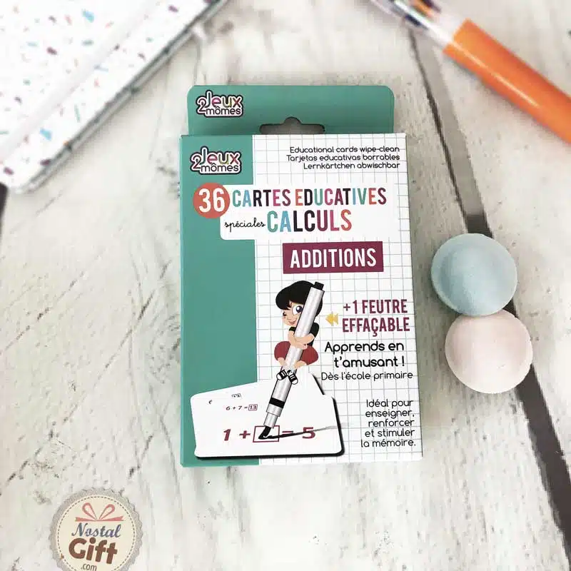 Cartes éducatives effaçable “Spéciales Calculs – Additions ” x36 (+1 feutre effaçable)
