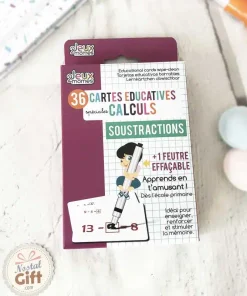 Cartes éducatives effaçable “Spéciales Calculs – Soustraction ” x36 (+1 feutre effaçable)