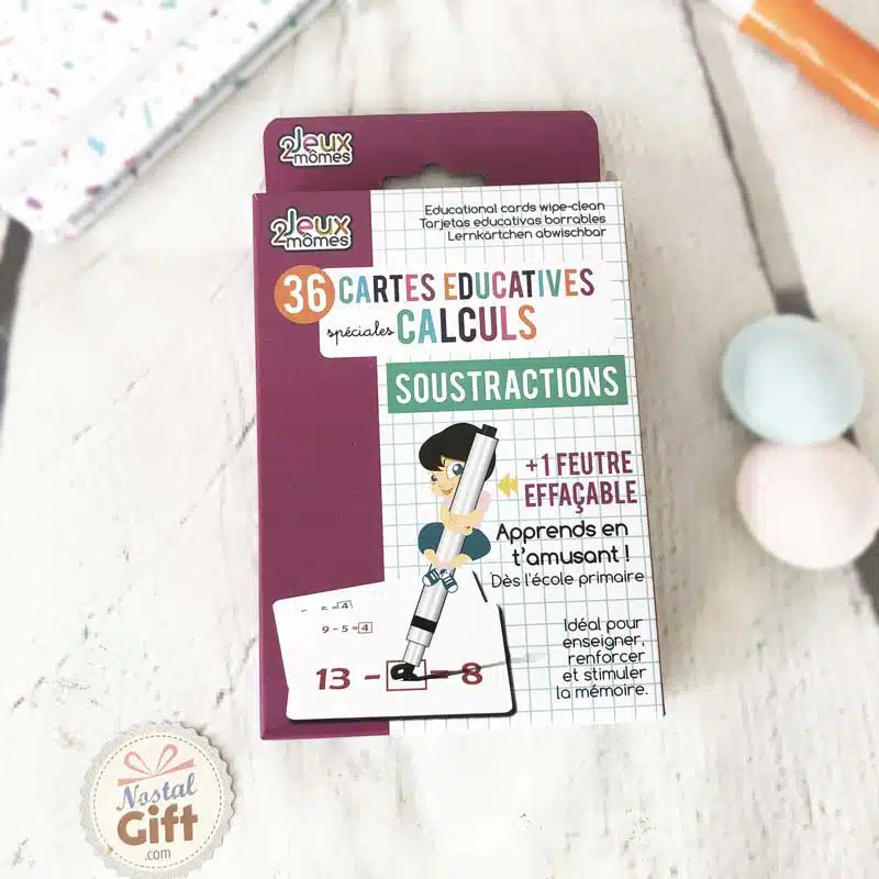 Cartes éducatives effaçable “Spéciales Calculs – Soustraction ” x36 (+1 feutre effaçable)