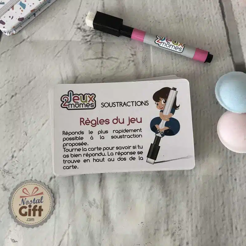 Cartes éducatives effaçable “Spéciales Calculs – Soustraction ” x36 (+1 feutre effaçable) – Image 3