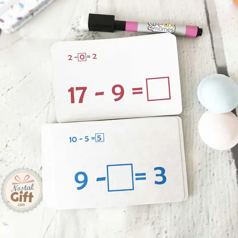 Cartes éducatives effaçable “Spéciales Calculs – Soustraction ” x36 (+1 feutre effaçable) – Image 2