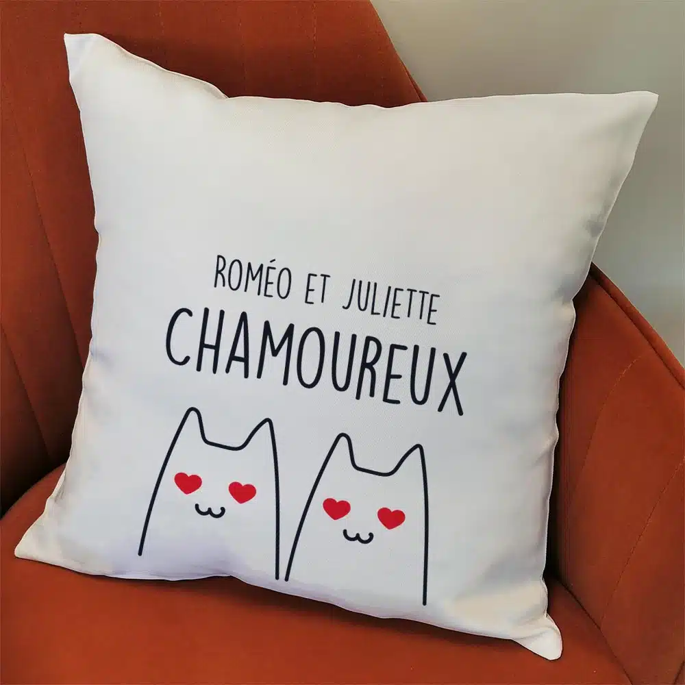 Coussin personnalisé Chamoureux – 40×40 cm – Cadeau Saint Valentin – Image 4