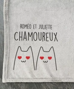 Plaid doux gris personnalisé Chamoureux – 125×150 cm – Cadeau Saint Valentin