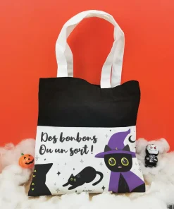 Sac Bonbons – Chat noir d’Halloween “Des bonbons ou un sort”