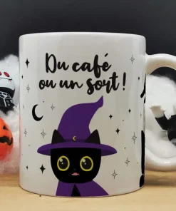 Mug Halloween Chat noir  “Du café ou un sort”