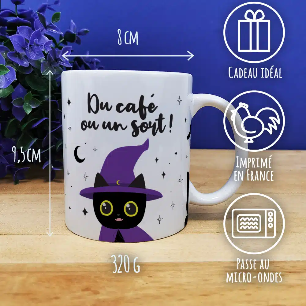 Mug Halloween Chat noir “Du café ou un sort” – Image 2