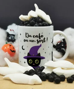 Mug bonbon chat noir – mug Halloween rempli de 10 souris et 100gr de dragibus noir