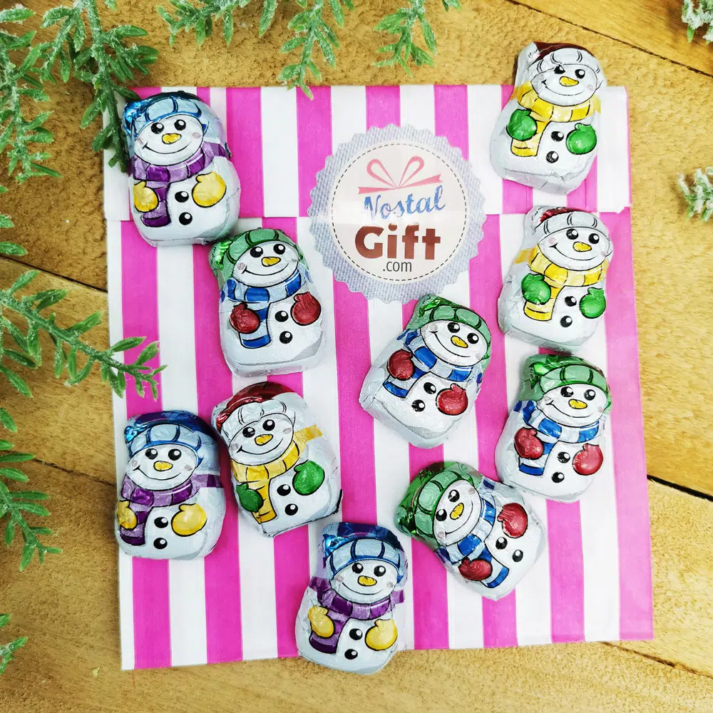 Mini Bonhomme de neige en chocolat au lait – 3×2 cm – Lot de 10