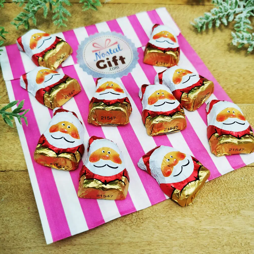 Mini Père noël en chocolat au lait – 3×2 cm – Lot de 10