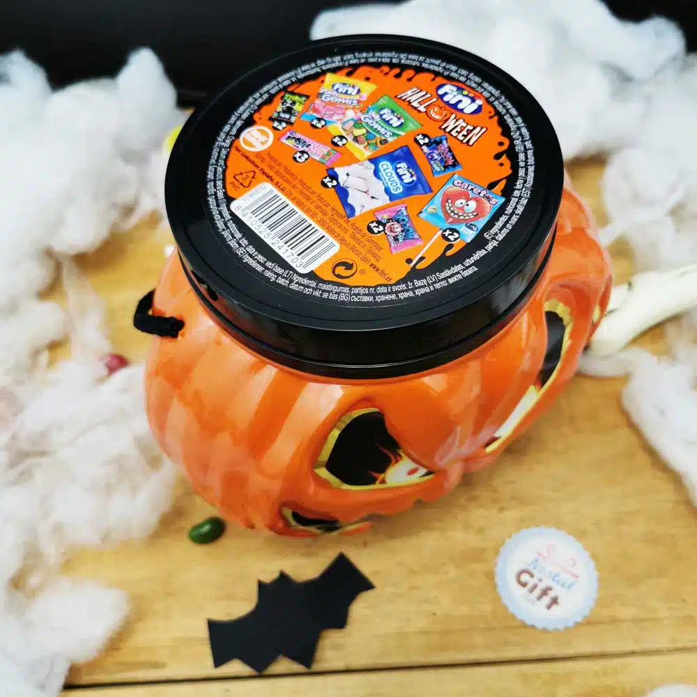 Citrouille remplie de bonbons d’halloween sans gluten – FINI – 17 sachets – 15cm de hauteur – Image 6