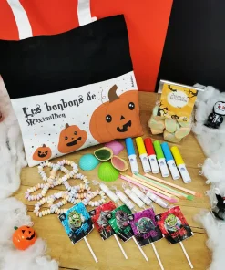 Sac Citrouille d’Halloween Personnalisé – “Les bonbons de …” rempli de bonbons
