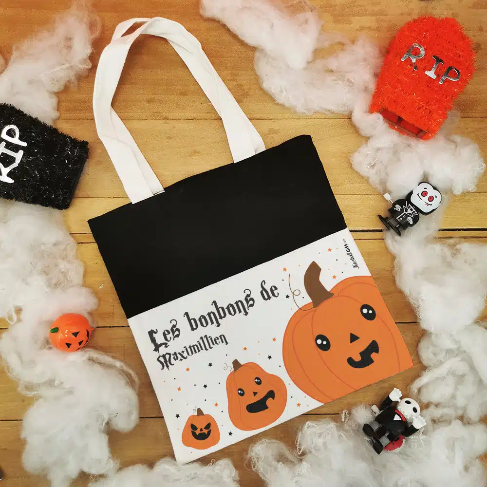 Sac Bonbon Citrouilles d’Halloween personnalisé -” Les bonbons de…” – Image 4