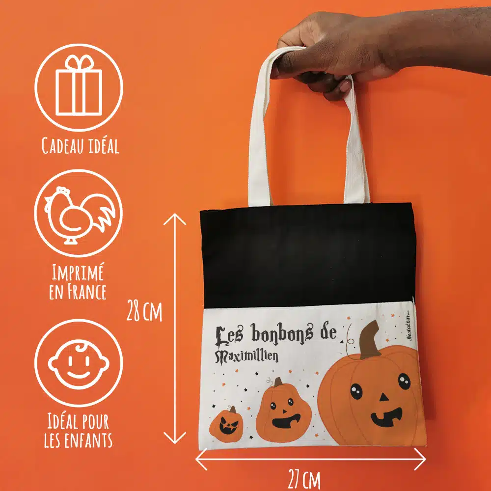 Sac Bonbon Citrouilles d’Halloween personnalisé -” Les bonbons de…” – Image 3