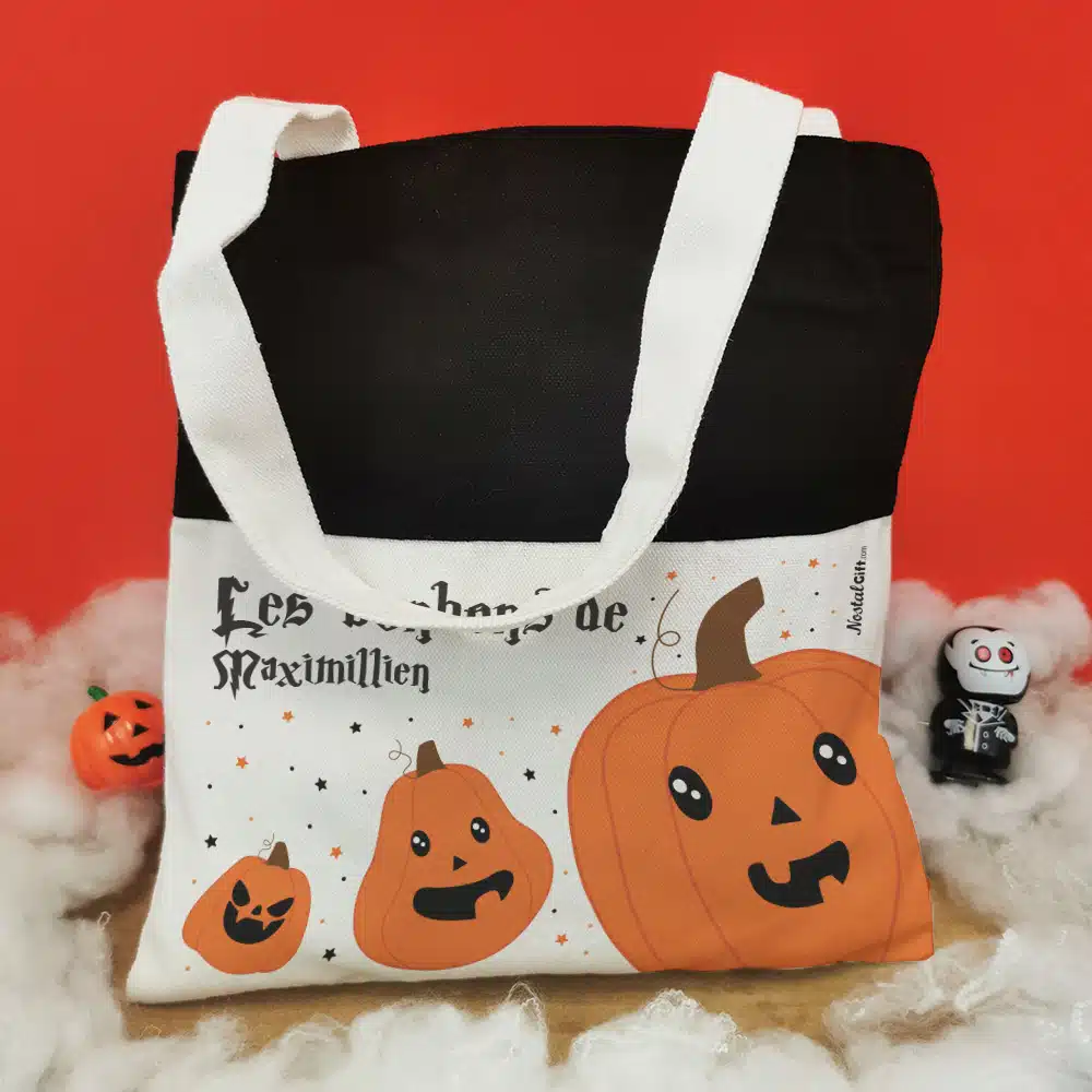 Sac Bonbon Citrouilles d’Halloween personnalisé -” Les bonbons de…” – Image 2