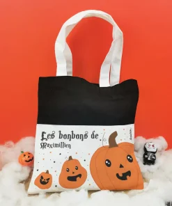 Sac Bonbon Citrouilles d’Halloween personnalisé -” Les bonbons de…”