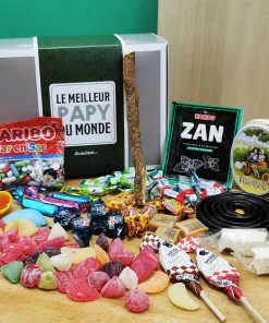 Boîte bonbons des années 60 “Le meilleur papy du monde” – Coffret cadeau papy bonbons 60