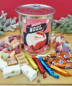 Coffret bonbon ancien : Boîte de conserve remplie de bonbons “Joyeux Noël”