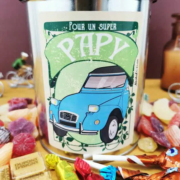 Coffret bonbon ancien : Boîte de conserve remplie de bonbons “Pour un super papy” – Image 2