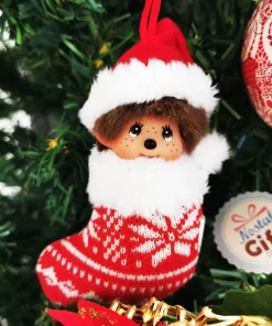 Décoration de Noël Monchhichi Kiki – Chaussette rouge (Père Noël) – 12cm