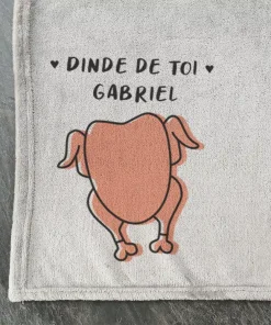 Plaid doux gris personnalisé Dinde de toi – 125×150 cm – Cadeau saint valentin