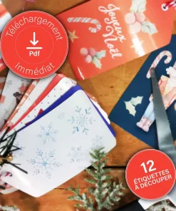 Lot de 12 étiquettes perforées à imprimer pour emballage cadeau