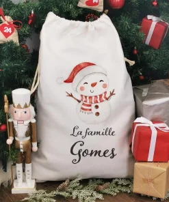 Hotte de Noël XXL personnalisée – “La famille ..” – Bonhomme de neige