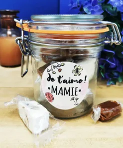 Bocal LE PARFAIT – “Je t’aime mamie” caramel et nougat – 150g (5 nougats – 10 caramels)