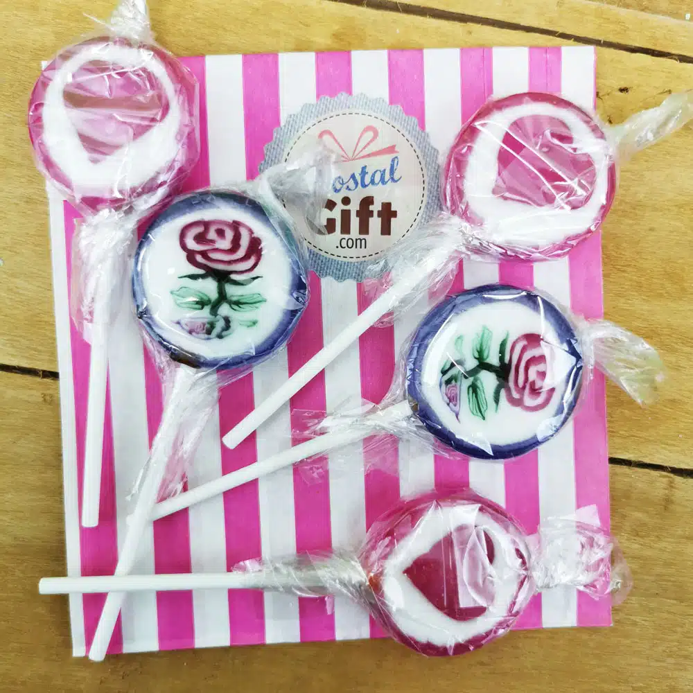 Sucettes Rock Roses et coeur – Lot de 5