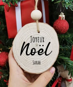 Boule de noël en bois – Personnalisé avec Prénom – Joyeux Noël