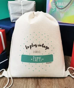 Sac cadeau réutilisable et sa carte – “Le plus vintage des papys” – Cadeau Papy