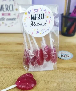 Sucettes petit coeur à la cerise x5 – Merci Maîtresse