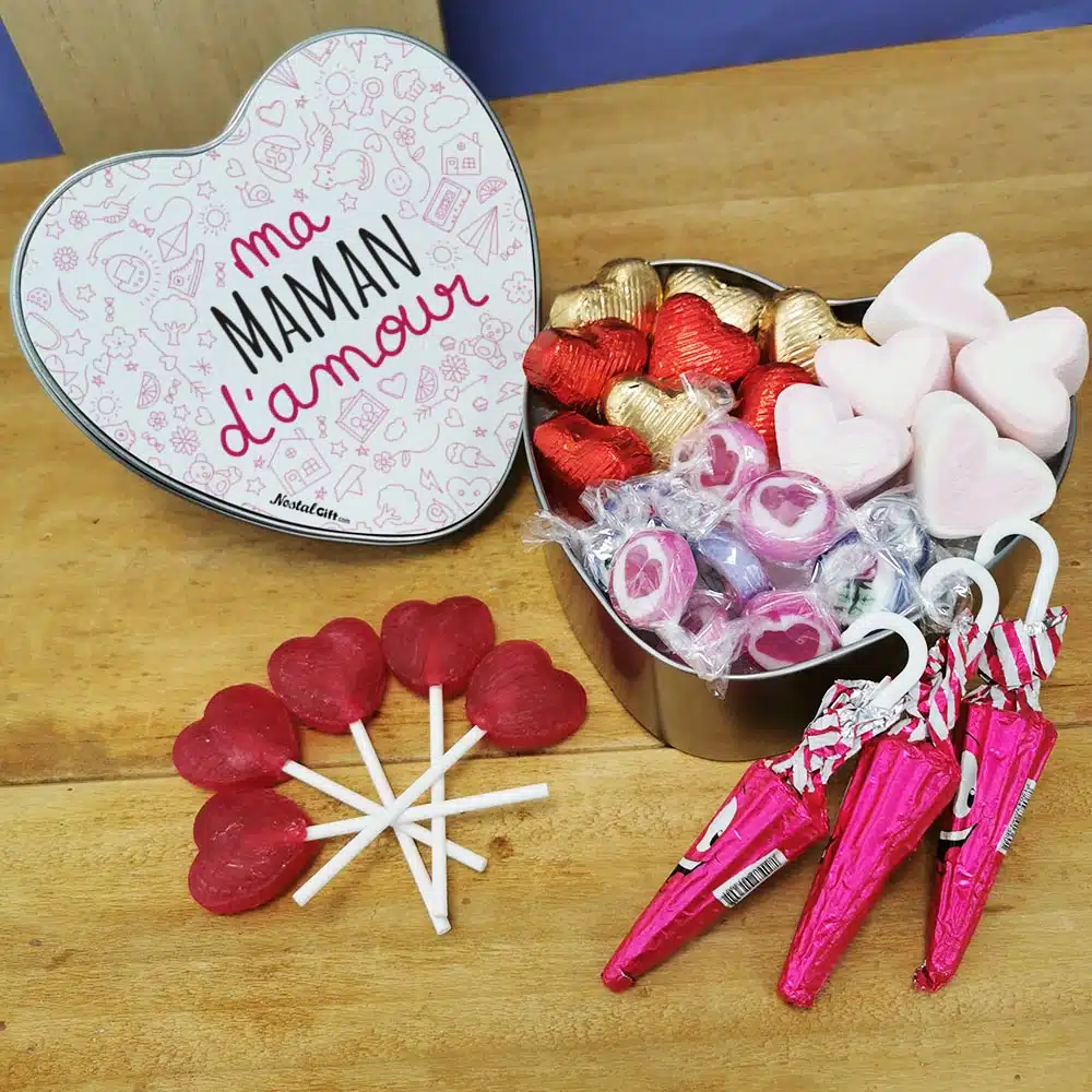 Coffret Bonbon “Ma maman d’amour” (Boîte coeur en métal)