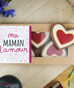 Cœurs “Ma maman d’amour” au chocolat au lait rouge et blanc x4
