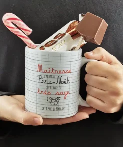 Mug “Maîtresse j’ai dit au Père Noël que tu avais été très sage” et ses confiseries rétro – cadeau personnalisé – Cadeau de Noël maîtresse